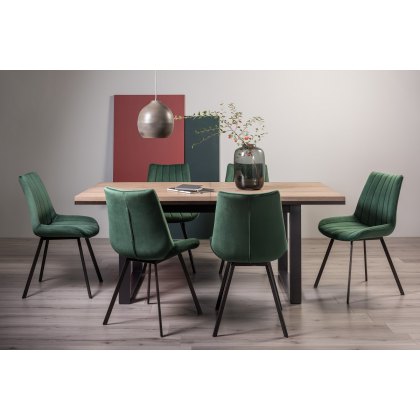 Turner Weathered Oak 6-8 Dining Table & 6 Fontana Green Velvet Fabric Chairs