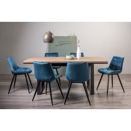Turner Weathered Oak 6-8 Dining Table & 6 Seurat Blue Velvet Fabric Chairs