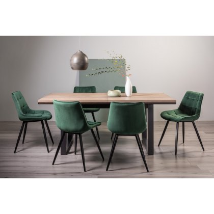 Turner Weathered Oak 6-8 Dining Table & 6 Seurat Green Velvet Fabric Chairs