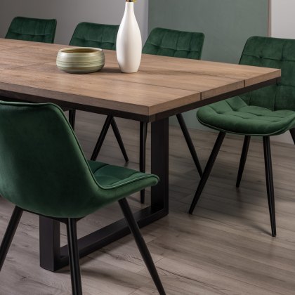 Turner Weathered Oak 6-8 Dining Table & 6 Seurat Green Velvet Fabric Chairs
