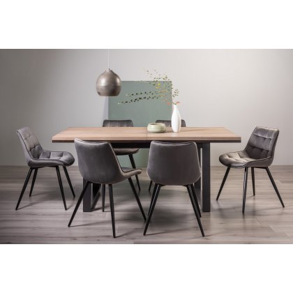 Turner Weathered Oak 6-8 Dining Table & 6 Seurat Grey Velvet Fabric Chairs