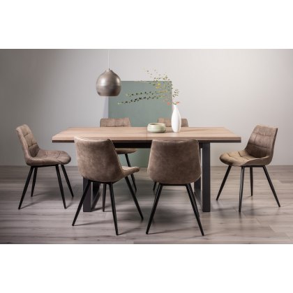 Turner Weathered Oak 6-8 Dining Table & 6 Seurat Tan Faux Suede Chairs