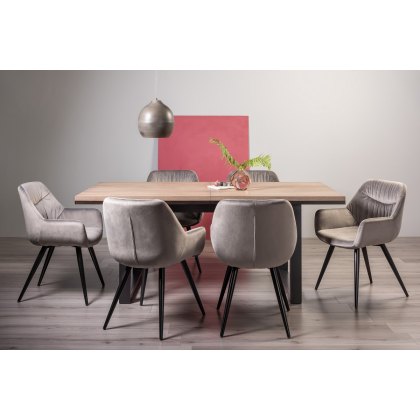 Turner Weathered Oak 6-8 Dining Table & 6 Dali Grey Velvet Fabric Chairs