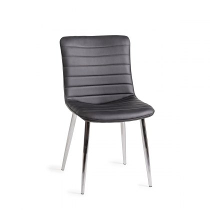 Rothko Black Faux Leather Chairs with Shiny Nickel Legs