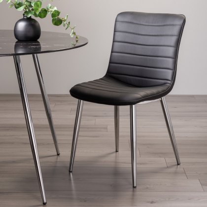 Rothko Black Faux Leather Chairs with Shiny Nickel Legs