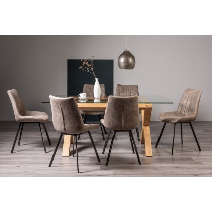 Goya Light Oak Glass 6 Seater Dining Table & 6 Fontana Tan Faux Suede Chairs
