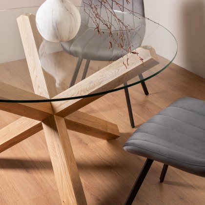 Goya Light Oak Glass 4 Seater Dining Table & 4 Fontana Grey Velvet Fabric Chairs