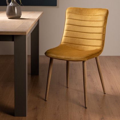 Eriksen Mustard Velvet Fabric Chairs with Grey Rustic Oak Effect Legs