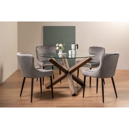 Goya Dark Oak Glass 4 Seater Dining Table & 4 Cezanne Chairs in Grey Velvet Fabric with Black Legs