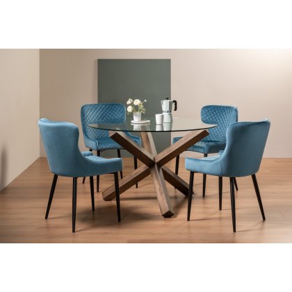 Goya Dark Oak Glass 4 Seater Dining Table & 4 Cezanne Chairs in Petrol Blue Velvet Fabric with Black Legs