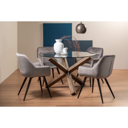 Goya Dark Oak Glass 4 Seater Dining Table & 4 Dali Grey Velvet Fabric Chairs