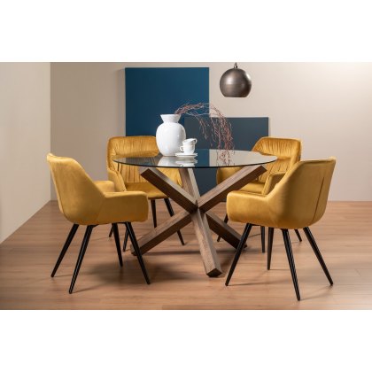 Goya Dark Oak Glass 4 Seater Dining Table & 4 Dali Mustard Velvet Fabric Chairs