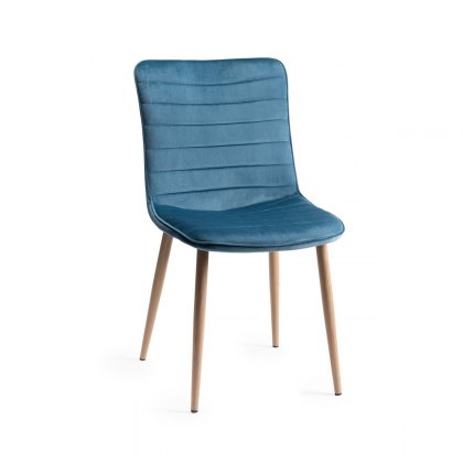 Eriksen Petrol Blue Velvet Fabric Chairs with Grey Rustic Oak Effect Legs