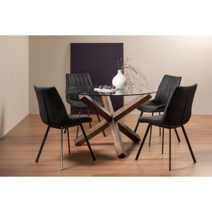 Goya Dark Oak Glass 4 Seater Dining Table & 4 Fontana Dark Grey Faux Suede Chairs
