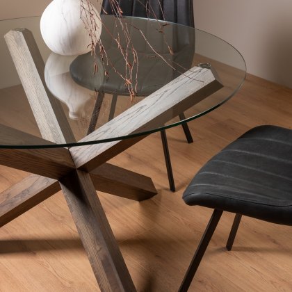Goya Dark Oak Glass 4 Seater Dining Table & 4 Fontana Dark Grey Faux Suede Chairs