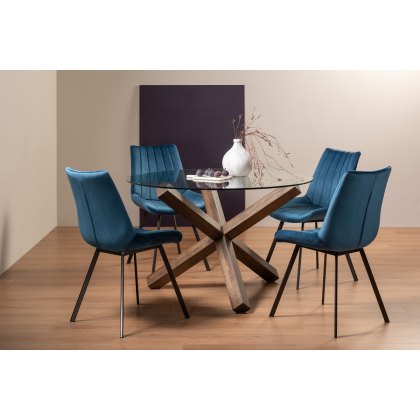 Goya Dark Oak Glass 4 Seater Dining Table & 4 Fontana Blue Velvet Fabric Chairs