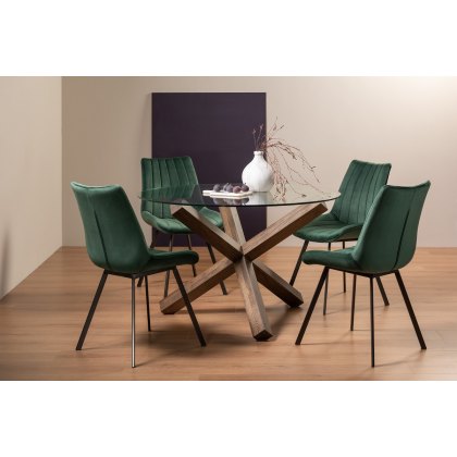 Goya Dark Oak Glass 4 Seater Dining Table & 4 Fontana Green Velvet Fabric Chairs