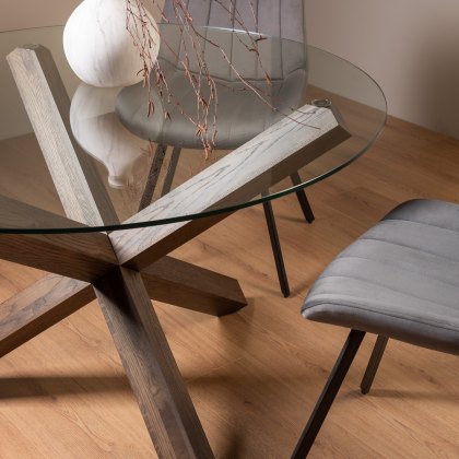 Goya Dark Oak Glass 4 Seater Dining Table & 4 Fontana Grey Velvet Fabric Chairs