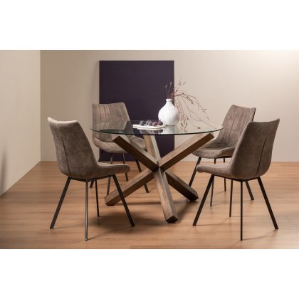 Goya Dark Oak Glass 4 Seater Dining Table & 4 Fontana Tan Faux Suede Chairs