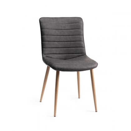 Eriksen Dark Grey Faux Leather Chairs with Grey Rustic Oak Effect Legs
