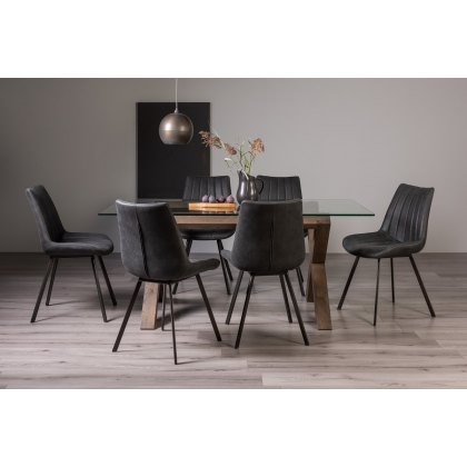 Goya Dark Oak Glass 6 Seater Dining Table & 6 Fontana Dark Grey Faux Suede Chairs