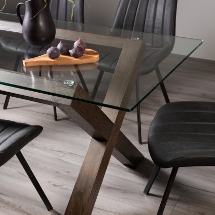 Goya Dark Oak Glass 6 Seater Dining Table & 6 Fontana Dark Grey Faux Suede Chairs