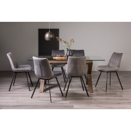 Goya Dark Oak Glass 6 Seater Dining Table & 6 Fontana Grey Velvet Fabric Chairs