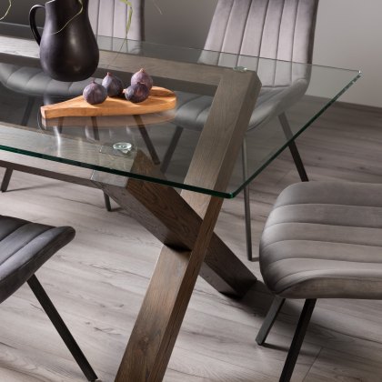 Goya Dark Oak Glass 6 Seater Dining Table & 6 Fontana Grey Velvet Fabric Chairs