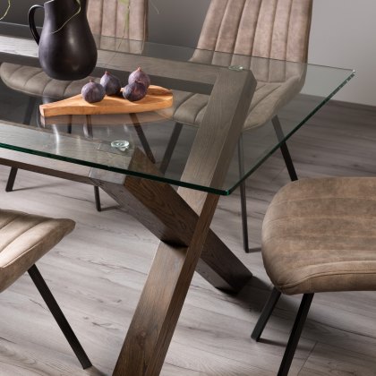 Goya Dark Oak Glass 6 Seater Dining Table & 6 Fontana Tan Faux Suede Chairs