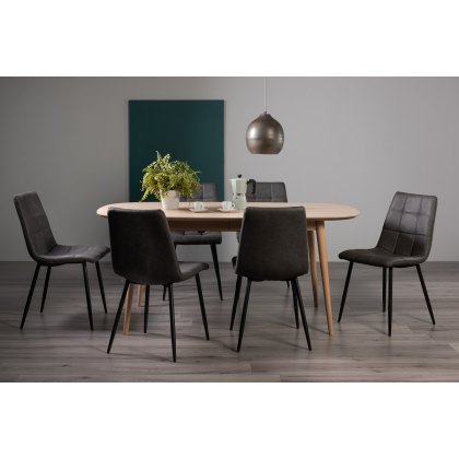 Johansen Scandi Oak 6-8 Seater Dining Table & 6 Mondrian Dark Grey Faux Leather Chairs