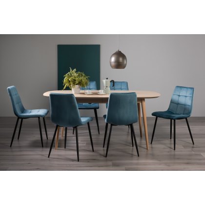 Johansen Scandi Oak 6-8 Seater Dining Table & 6 Mondrian Petrol Blue Velvet Fabric Chairs