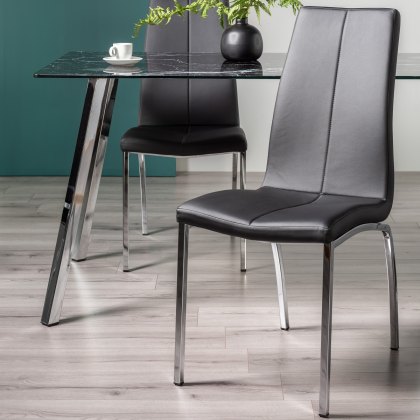 Benton Black Faux Leather Chairs with Shiny Nickel Legs