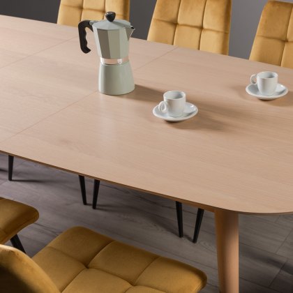 Johansen Scandi Oak 6-8 Seater Dining Table & 6 Mondrian Mustard Velvet Fabric Chairs