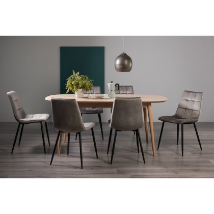 Johansen Scandi Oak 6-8 Seater Dining Table & 6 Mondrian Grey Velvet Fabric Chairs