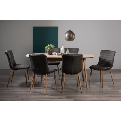 Johansen Scandi Oak 6-8 Seater Dining Table & 6 Eriksen Dark Grey Faux Leather Chairs