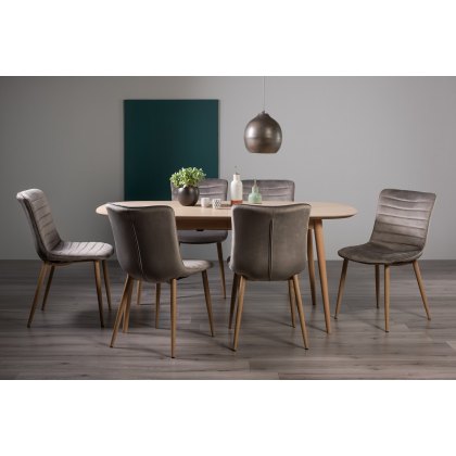 Johansen Scandi Oak 6-8 Seater Dining Table & 6 Eriksen Grey Velvet Fabric Chairs