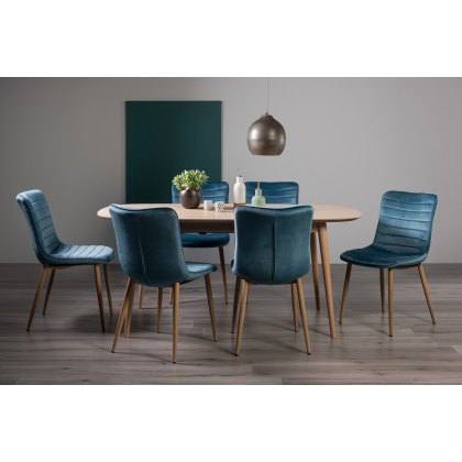 Johansen Scandi Oak 6-8 Seater Dining Table & 6 Eriksen Petrol Blue Velvet Fabric Chairs