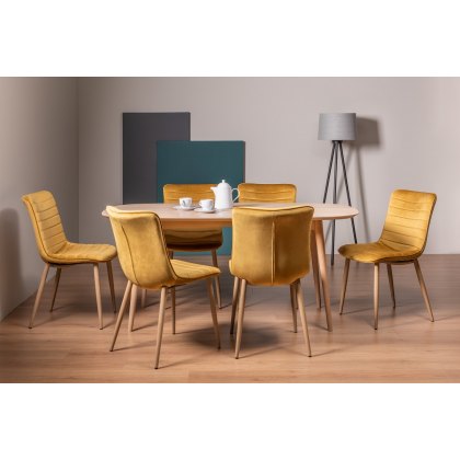 Johansen Scandi Oak 6 Seater Dining Table & 6 Eriksen Mustard Velvet Fabric Chairs