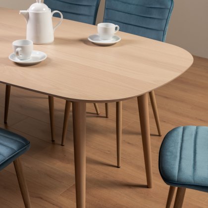 Johansen Scandi Oak 6 Seater Dining Table & 6 Eriksen Petrol Blue Velvet Fabric Chairs