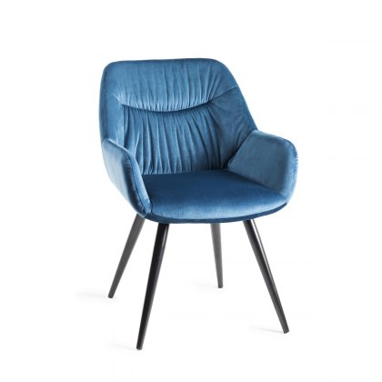 Dali Petrol Blue Velvet Fabric Chairs with Black Legs