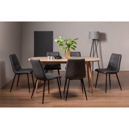 Johansen Scandi Oak 6 Seater Dining Table & 6 Mondrian Dark Grey Faux Leather Chairs