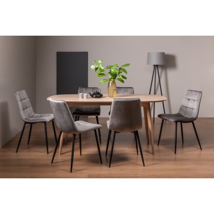 Johansen Scandi Oak 6 Seater Dining Table & 6 Mondrian Grey Velvet Fabric Chairs