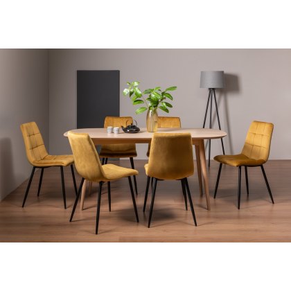 Johansen Scandi Oak 6 Seater Dining Table & 6 Mondrian Mustard Velvet Fabric Chairs