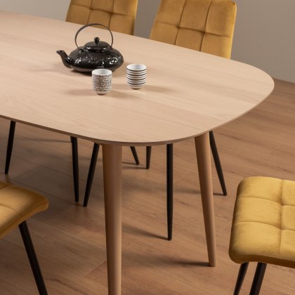 Johansen Scandi Oak 6 Seater Dining Table & 6 Mondrian Mustard Velvet Fabric Chairs