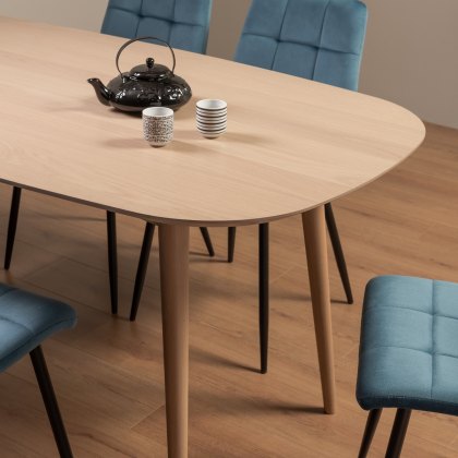 Johansen Scandi Oak 6 Seater Dining Table & 6 Mondrian Petrol Blue Velvet Fabric Chairs