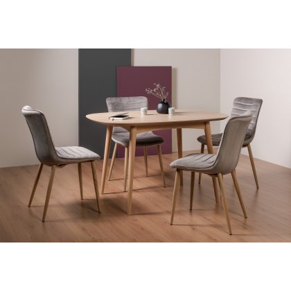 Johansen Scandi Oak 4 Seater Dining Table & 4 Eriksen Grey Velvet Fabric Chairs