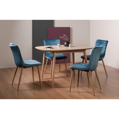 Johansen Scandi Oak 4 Seater Dining Table & 4 Eriksen Petrol Blue Velvet Fabric Chairs