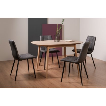 Johansen Scandi Oak 4 Seater Dining Table & 4 Mondrian Dark Grey Faux Leather Chairs