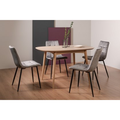 Johansen Scandi Oak 4 Seater Dining Table & 4 Mondrian Grey Velvet Fabric Chairs