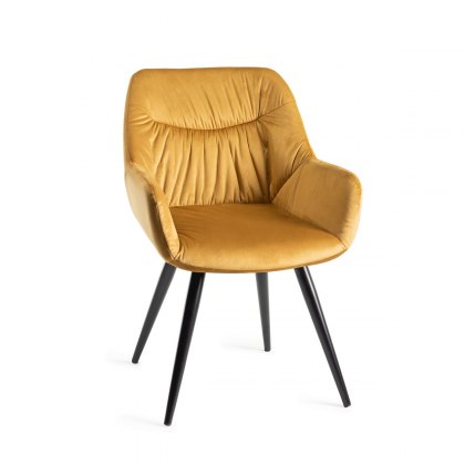 Dali Mustard Velvet Fabric Chairs with Black Legs